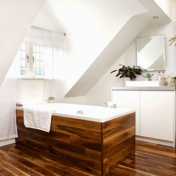 Hotel Style Bathroom with wooden floor