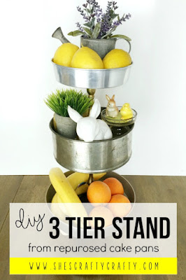 Make a 3 tiered tray stand from repurposed cake pans from the thrift store | She's Crafty www.shescraftycrafty.com