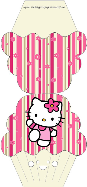Hello Kitty with Flowers: Free Printable Invitations. Hello Kitty with Flowers, Free Printable Cupcake Invitation.