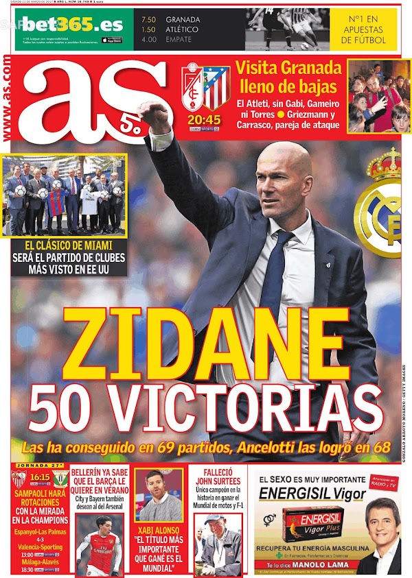 Real Madrid, AS: "Zidane 50 victorias"
