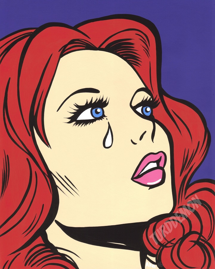 red curls pop art sad girl crying ginger woman original painting