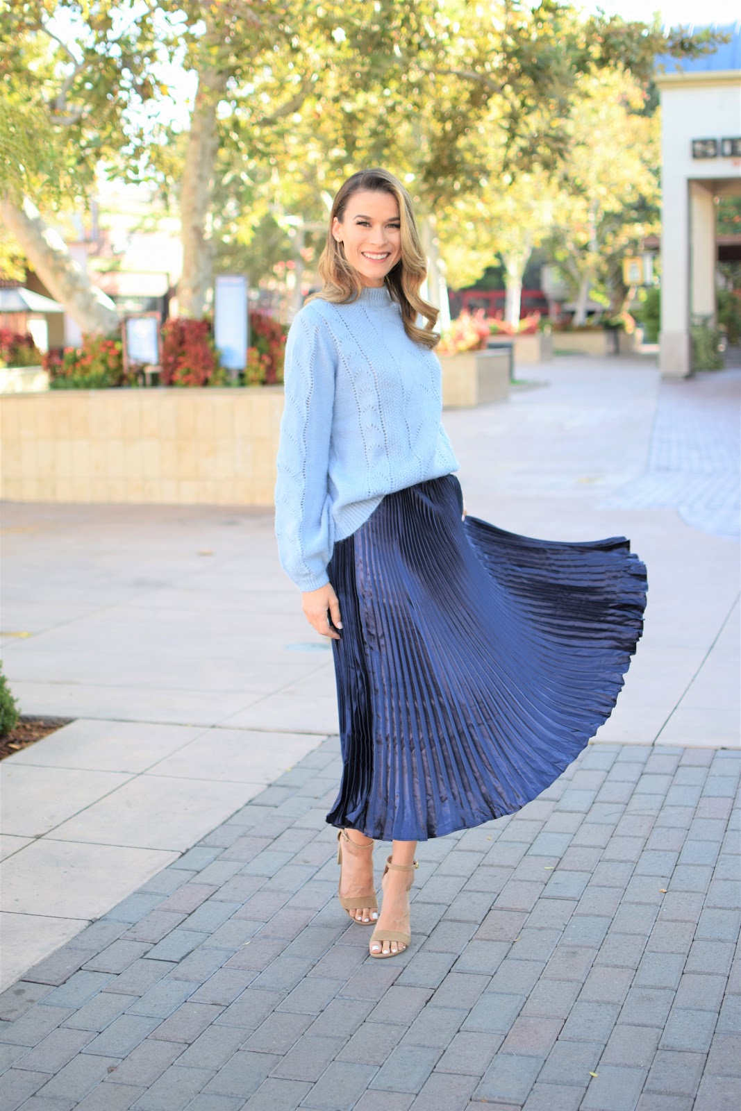 Jewelry & Jeans: The Prettiest Blue Midi Skirt || Blue Monochromatic Look