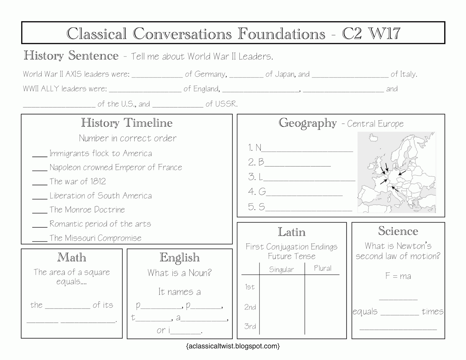 Homeschooling with a Classical Twist: Cycle 2, Week 17 {Review Sheets}