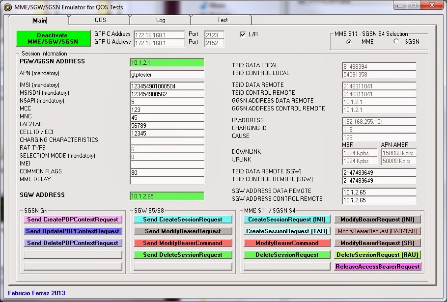 Fabricio's Apps MME/SGW/SGSN GTPv2 Emulator