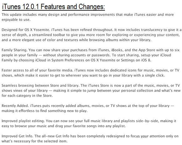 Apple iTunes 12.0.1 Features and Changes