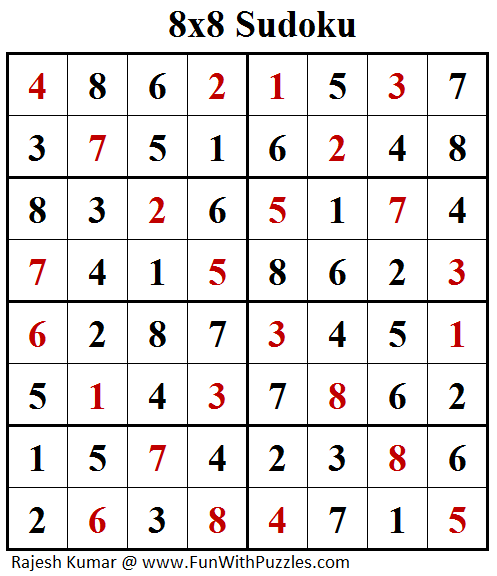 8x8 Classic Sudoku (Fun With Sudoku #166) Solution