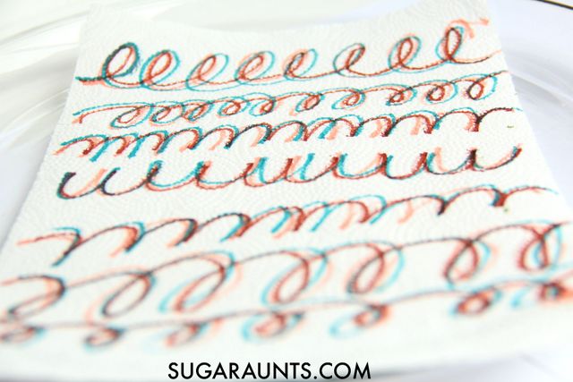 Work on cursive handwriting with this paper towel art with a fine motor twist. Teach kids how to learn cursive lines and connecting lines with this fun activity.