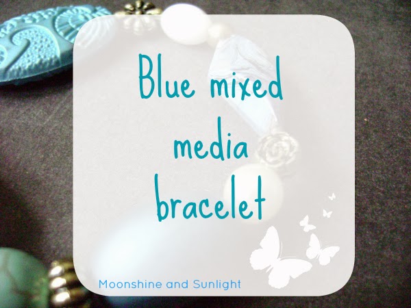 Blue mixed media bracelet 