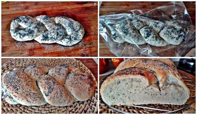 Preparación del pan trenzado con semillas de amapola