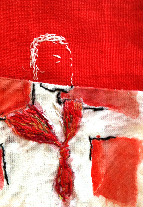 Portrait d'un basque : tissu peint et brodé