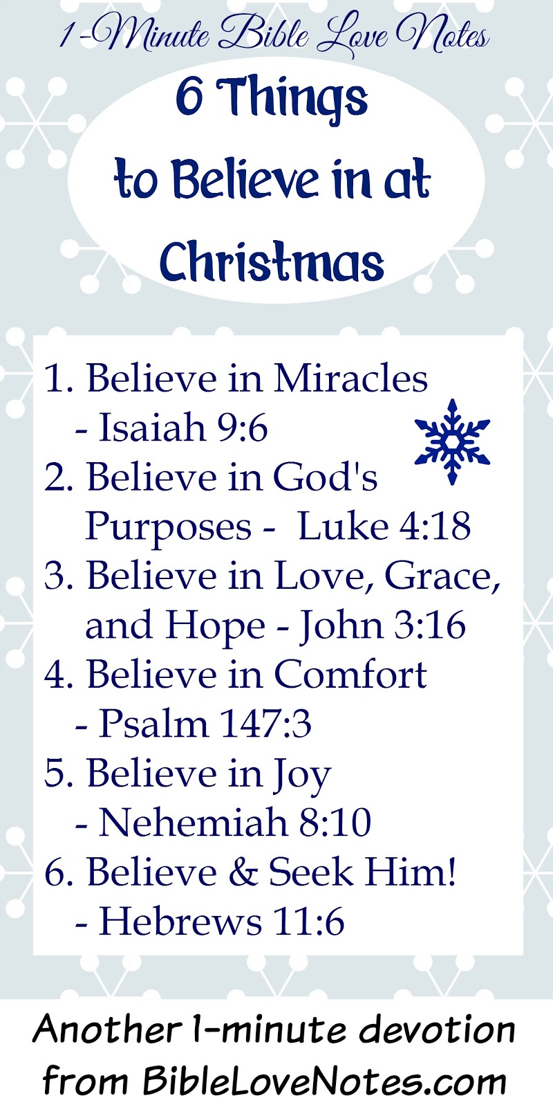 1Minute Bible Love Notes 6 Things to Believe in at Christmas (and