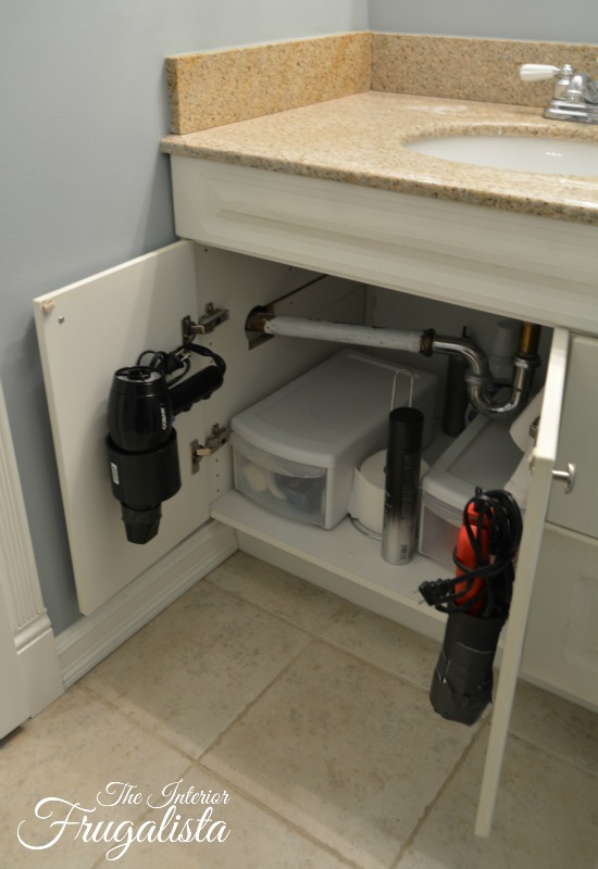 Handy DIY Bathroom Vanity Sliding Shelf, a smart bathroom organization idea with easy access to toiletries  under the bathroom sink with tutorial.