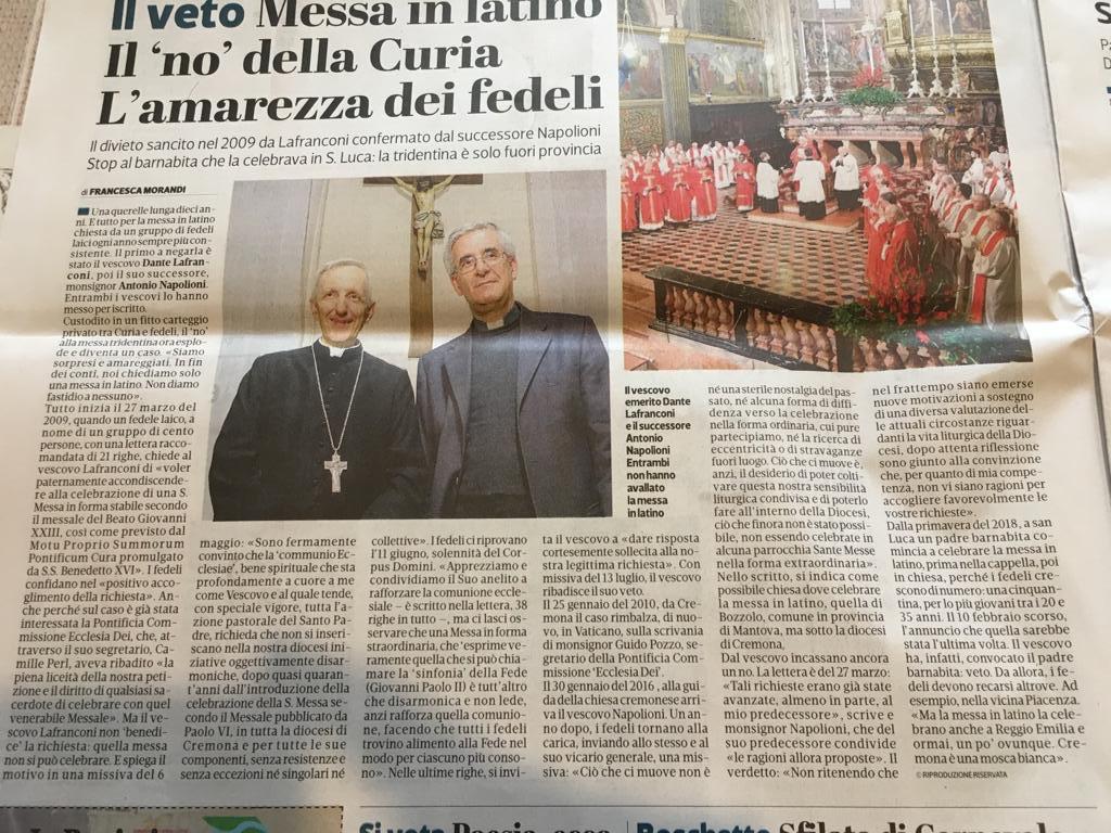 MiL Messainlatino.it Il Vescovo di Cremona Napolioni bandisce la Messa in latino La MiL Messainlatino.it Il Vescovo di Cremona Napolioni bandisce la Messa in latino La