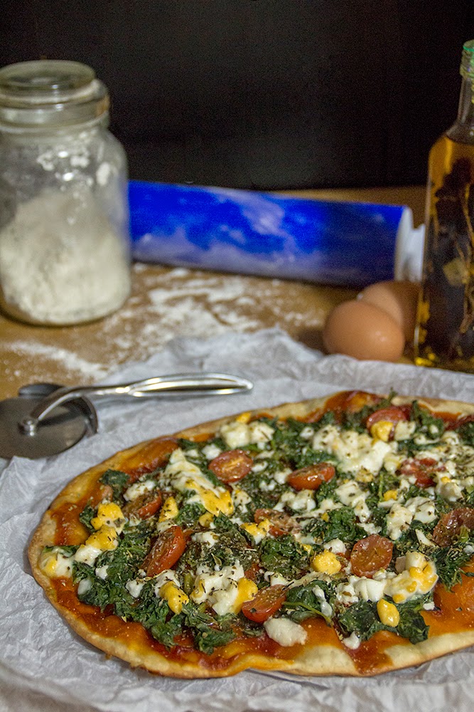Pizza de espinacas y queso feta