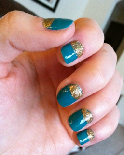 Teal and Gold Sparkle Nails