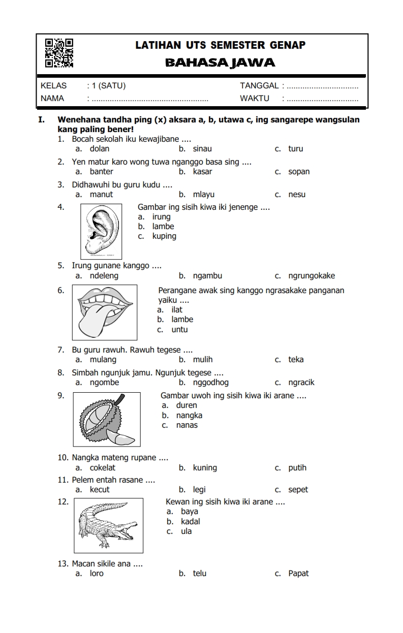 Soal Bahasa Jawa Kelas 7 Semester 1 Dan Kunci Jawaban - BangSoal