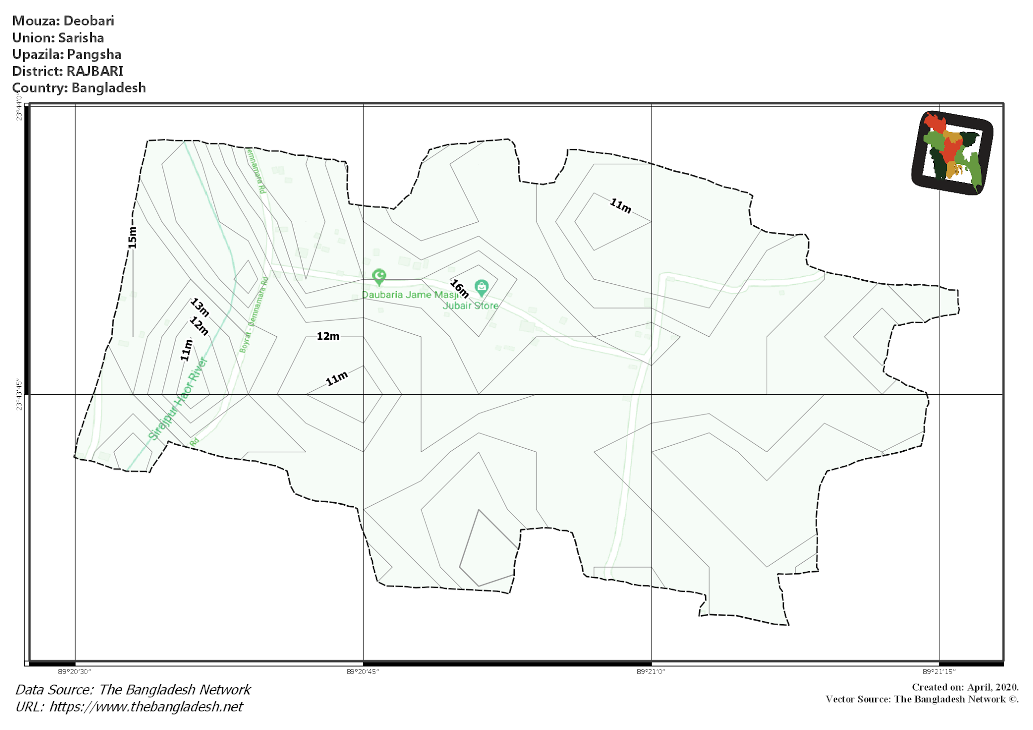 Map of Deobari Mouza of Pangsha Upazila, RAJBARI, Bangladesh.