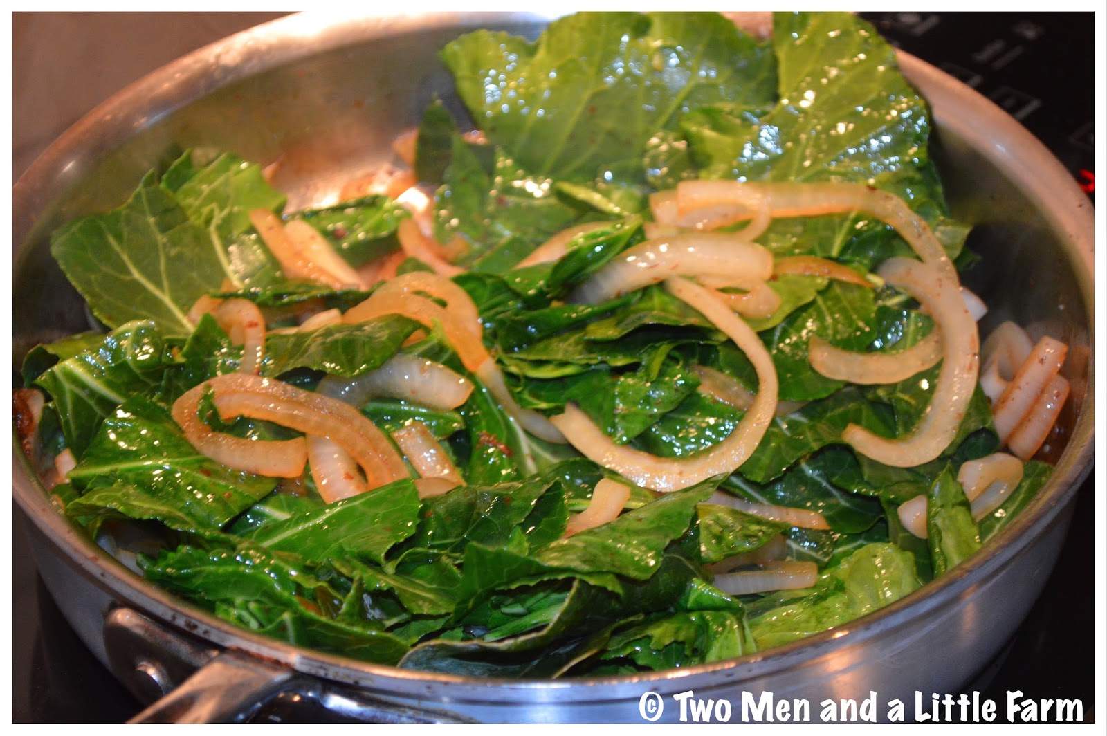 Two Men and a Little Farm COLLARD GREENS WITH BACON AND ONIONS