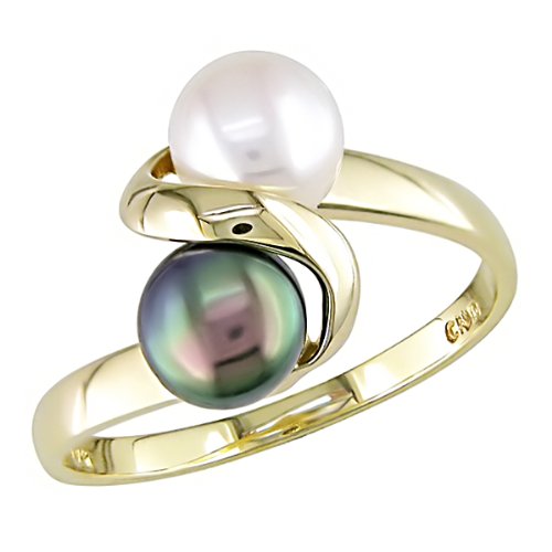 Cultured Black and White Freshwater Pearl Gold Ring Elegant Rings