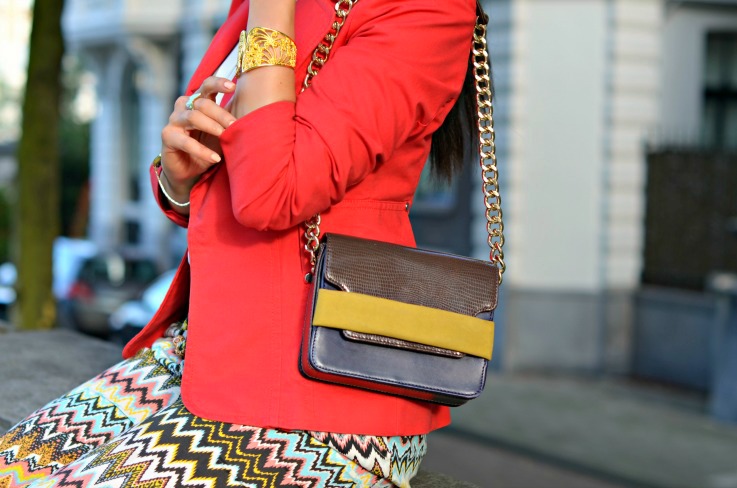 Red Zara blazer,aztec print pants,Supertrash bracelet,summer outfit
