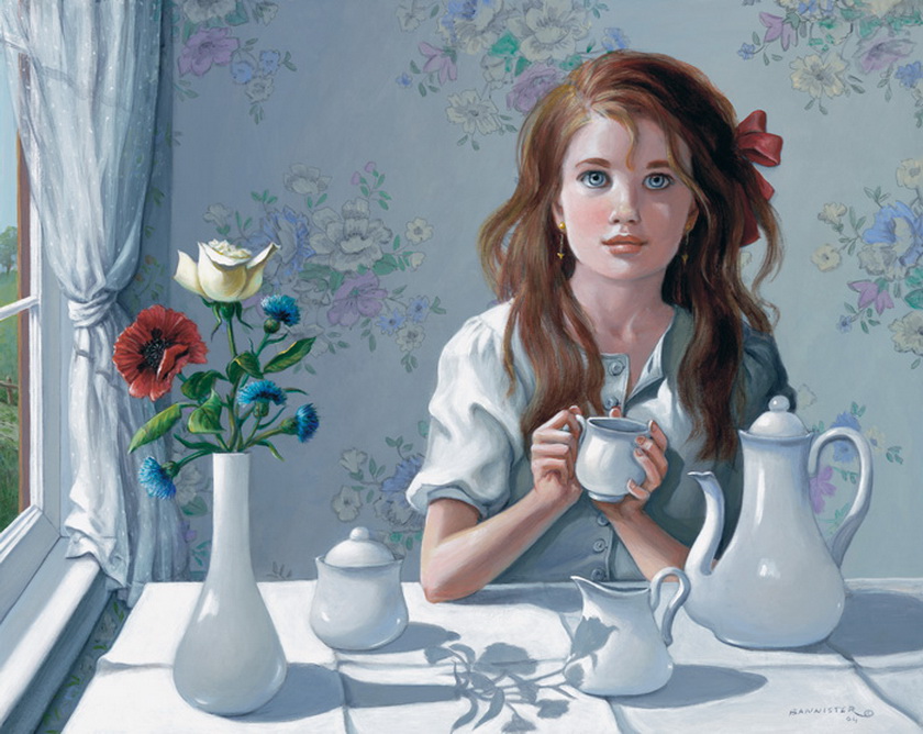 Девушка с чашкой кофе картина