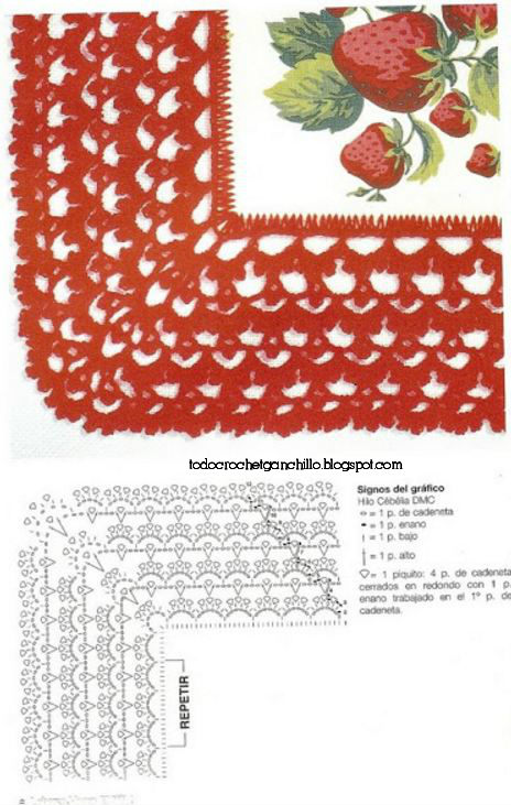 Puntilla roja para decorar manteles y servilletas tejida al crochet
