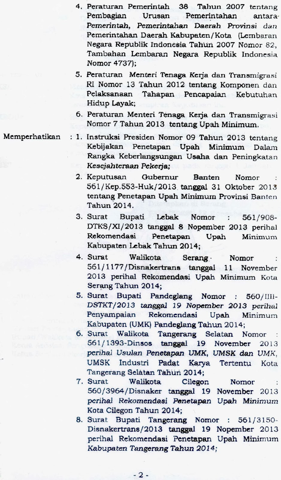 keputusan gubernur banten tentang umk 2013