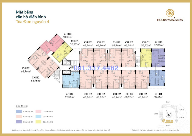 Mặt bằng thiết kế tòa Đơn Nguyên 4 Hope Residences Phúc Đồng