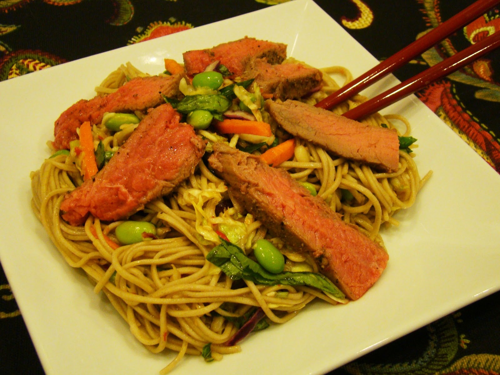 Soup Spice Everything Nice Ponzu Soba Noodles with Broiled Flank Steak