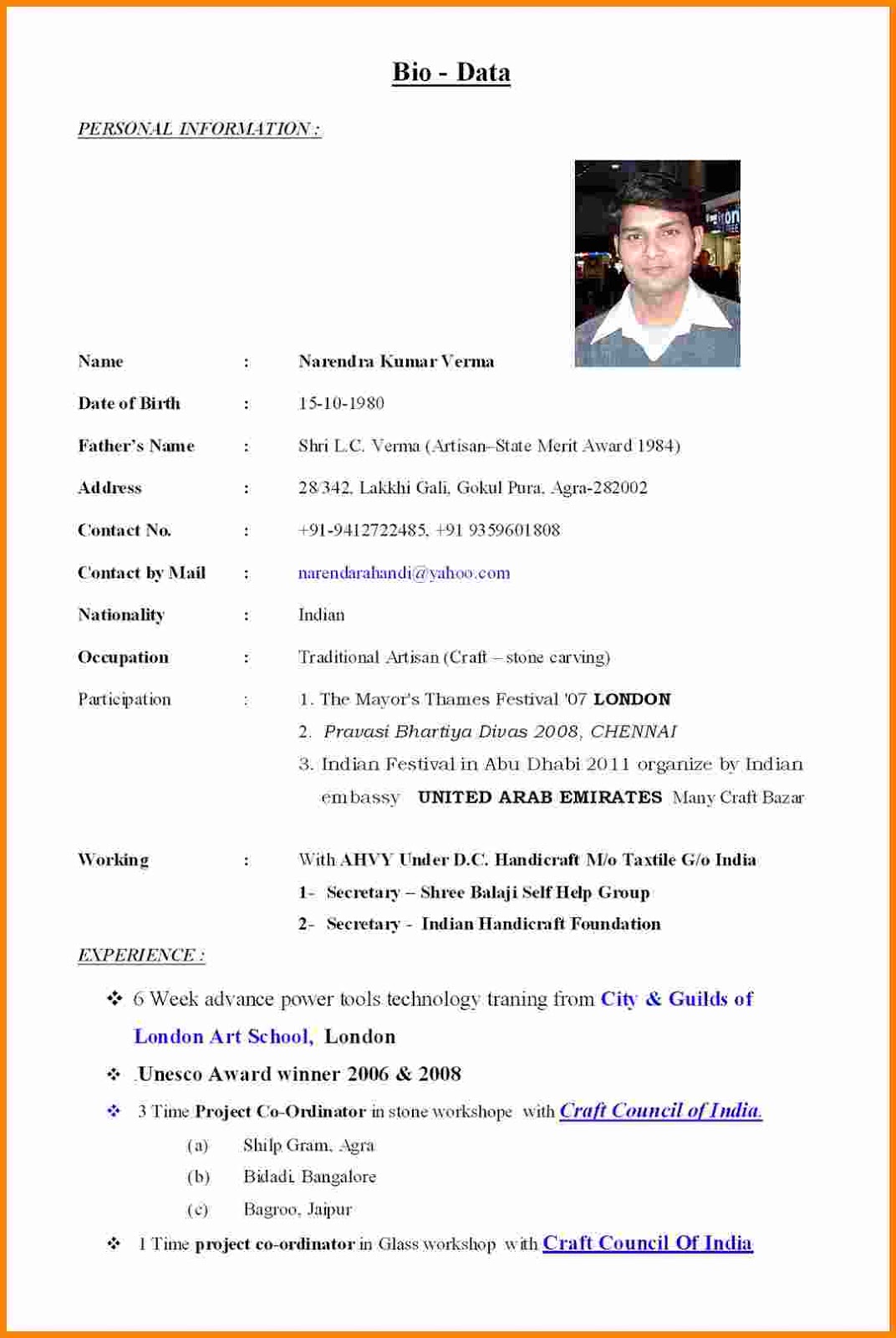 sample of job application letter with bio data class 12