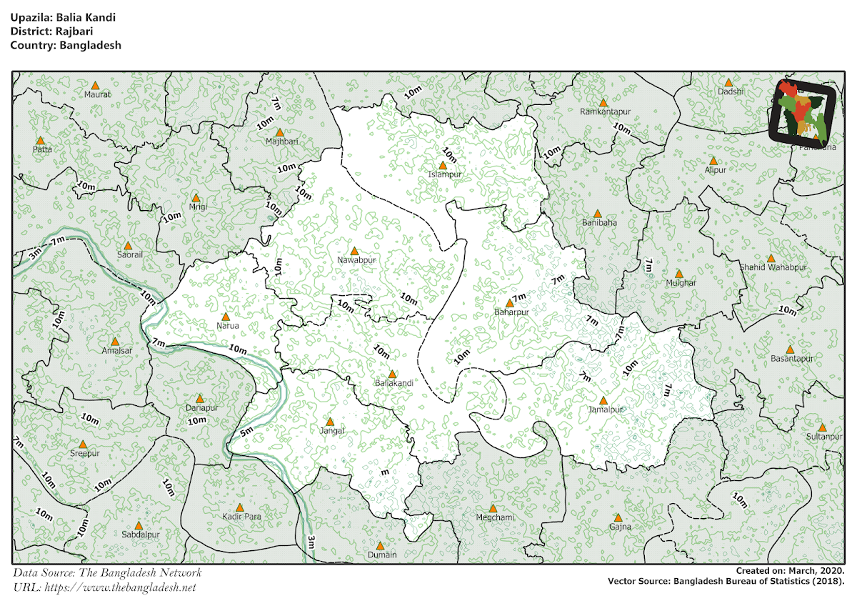Baliakandi Upazila Elevation Map Rajbari District Bangladesh