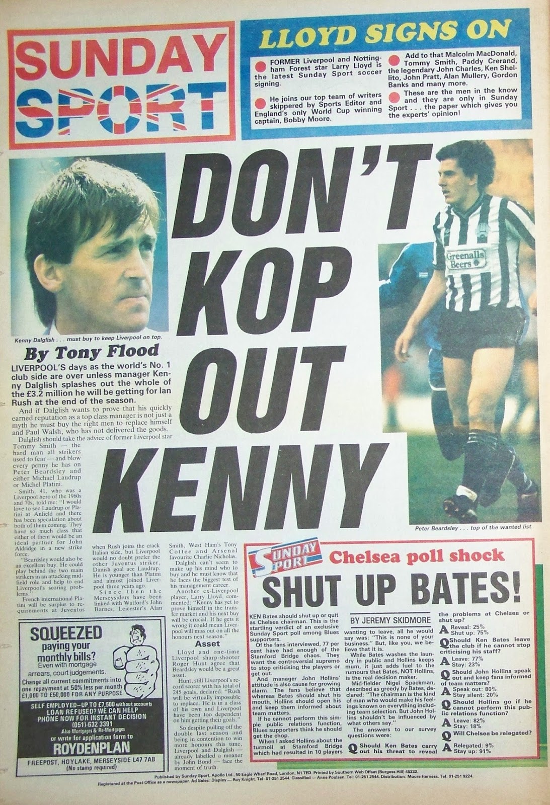 Vintage Sunday Sport newspaper 15 February 1987