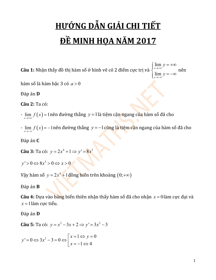 Giải chi tiết đề trắc nghiệm minh họa đề thi thpt quốc gia 2017 của Bộ Giáo Dục phần 1