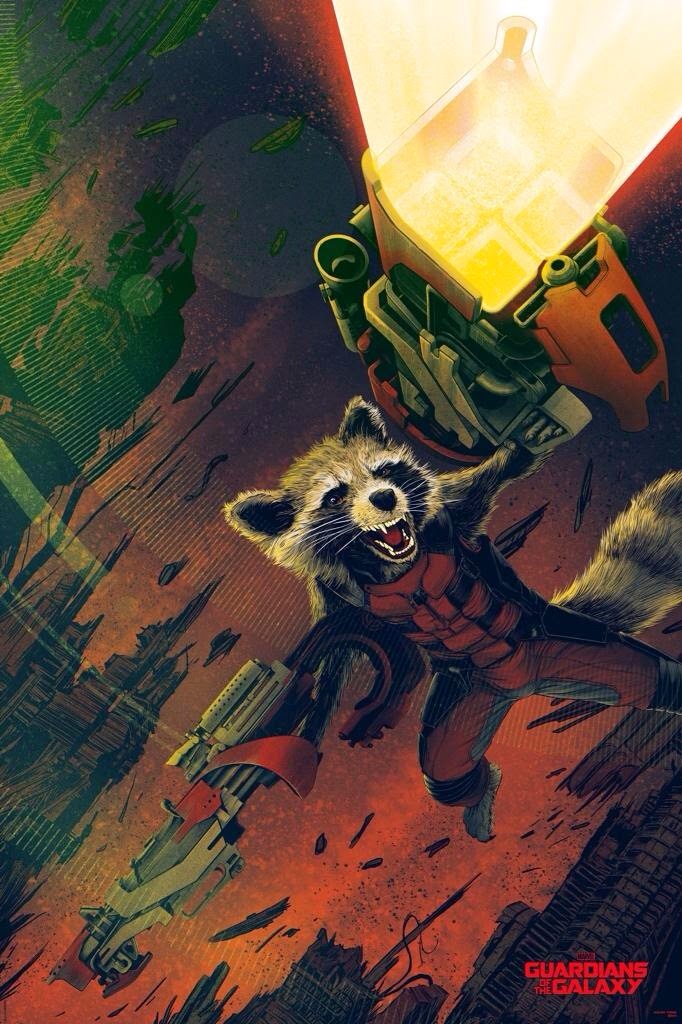 San Diego Comic-Con 2014 Exclusive Guardians of the Galaxy Rocket Raccoon Variant Screen Print by Kevin Tong