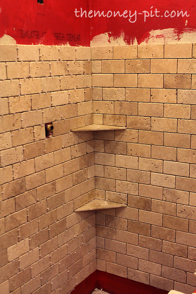 Master Bathroom Week 5: Installing Shower Shelves (The Cheap Way