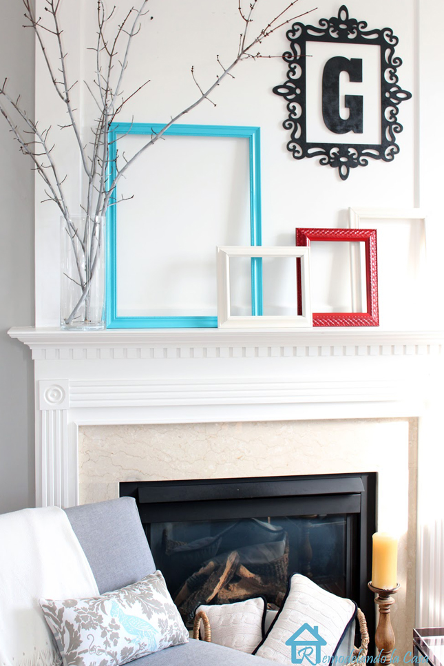 thrifty frames and branches on mantel