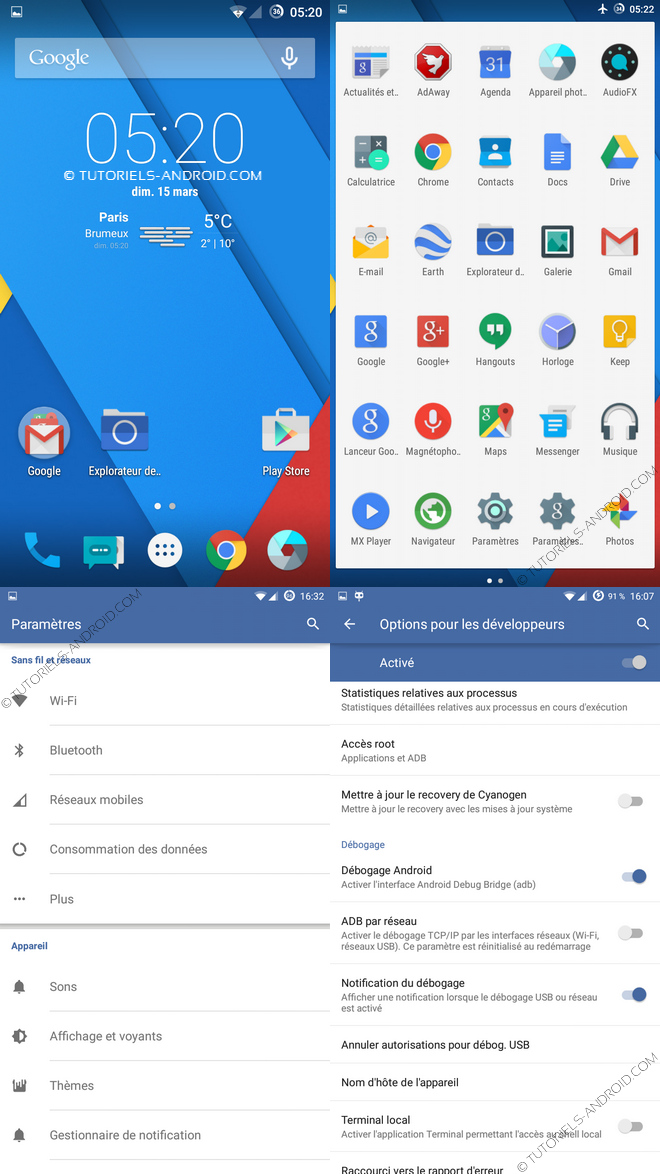 Captures d'écran : CM12.1 (LP 5.1.1) pour GALAXY Note 4