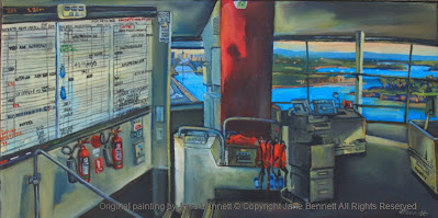oil painting of the interior of Sydney Harbour Control Tower in Millers Point by Jane Bennett, industrial heritage artist