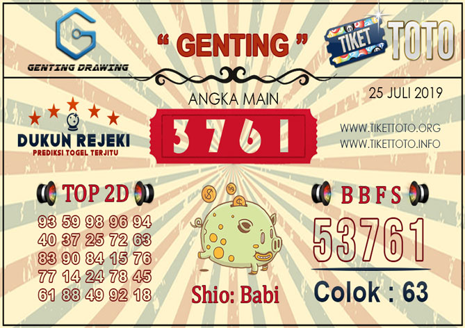 Prediksi Togel GENTING DRAWING TIKETTOTO 25 JULI 2019