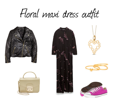Stylizacja z kwiatową maxi sukienką i trampkami Converse sukienka w kwiaty Zara floral dress outfit Furla Metropolis Gold, Converse, WKruk fashion blogger