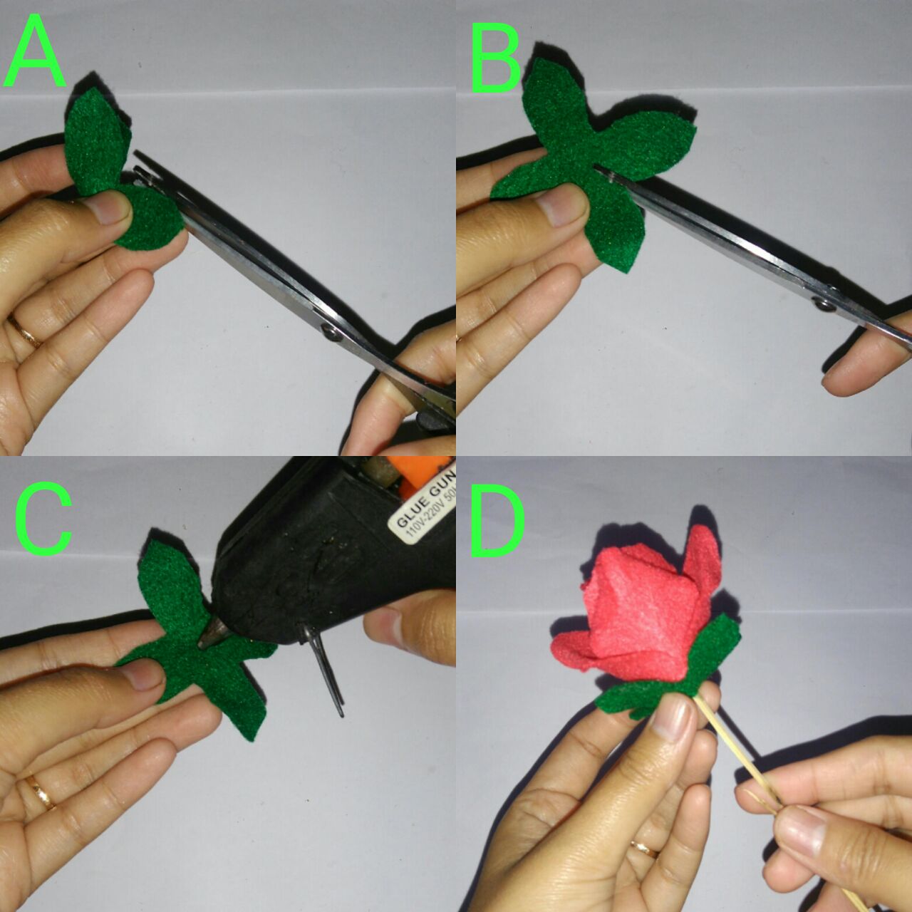 Cara Membuat Bunga  Mawar dan Vas  dari Kain Flanel  