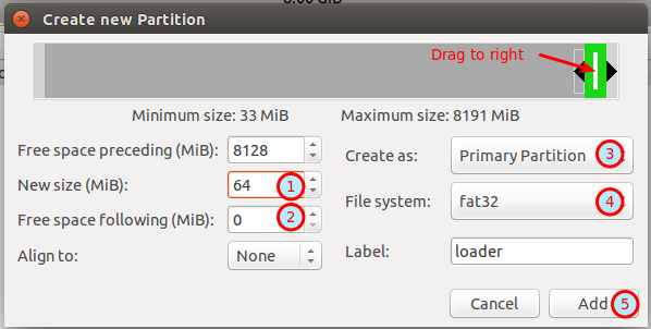 GParted new partition dialog