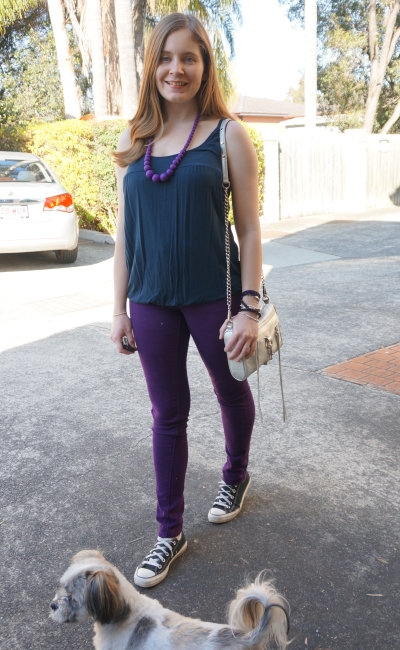 spring breastfeeding outfit Mothers En Vogue tank purple jeans converse silver mini MAC | AwayFromBlue