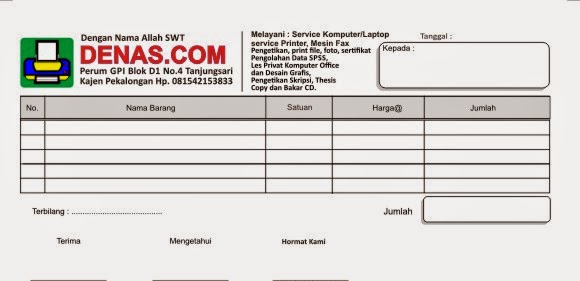 Template Nota Service Komputer