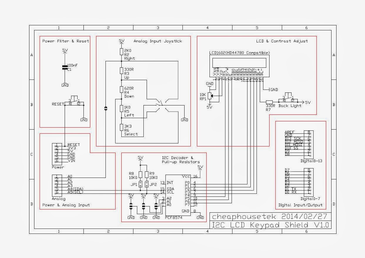 cheaphousetek: Schematic For PCF8574 I2C LCD Keypad Shield Using
