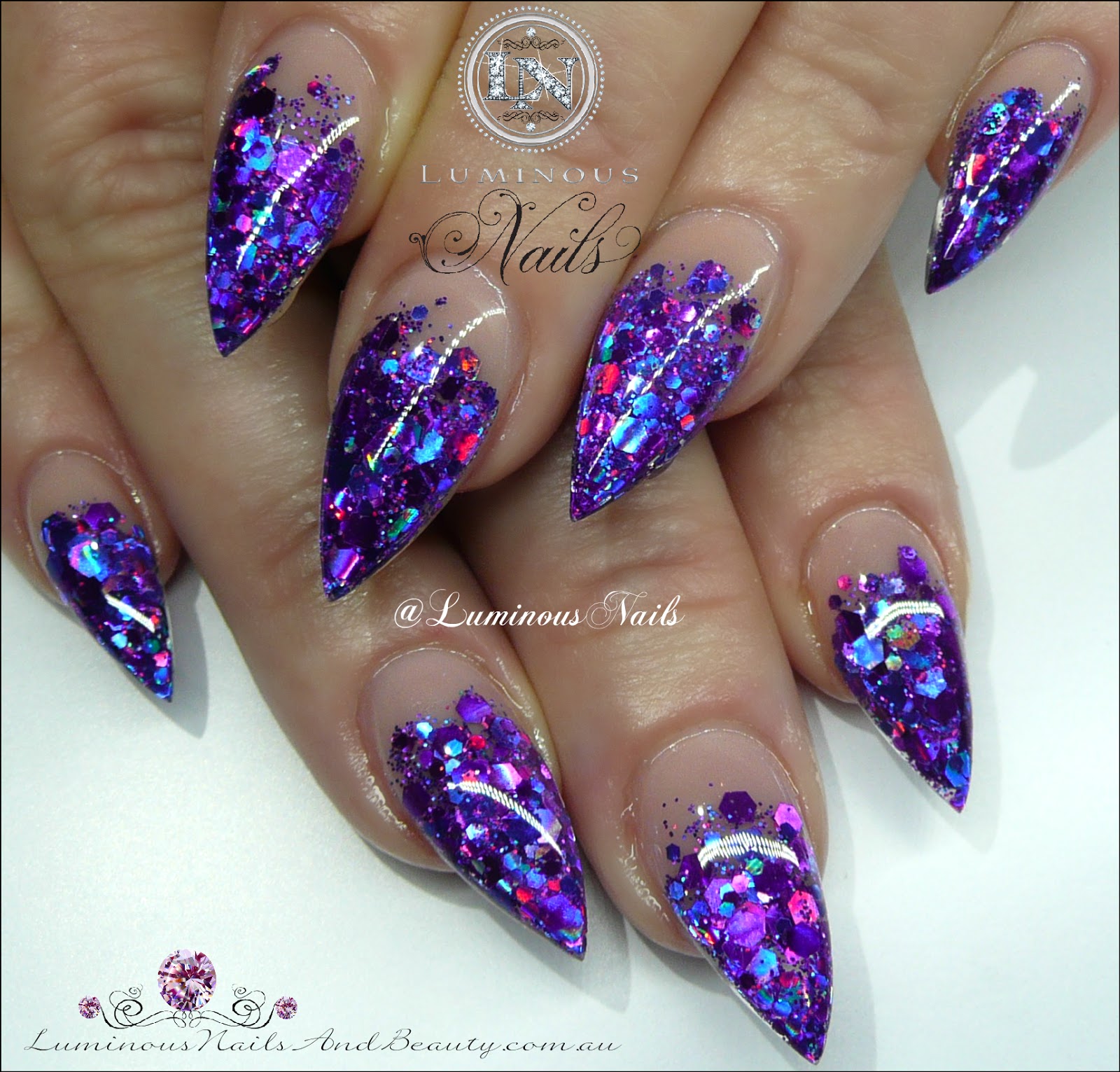 Luminous Nails Stunning Glittery Indigo Acrylic Stunning Glittery Indigo Acrylic Nails