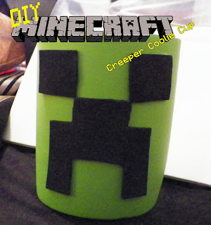 Minecraft Creeper Coolie Cup. Property of Cassie's Creative Crafts