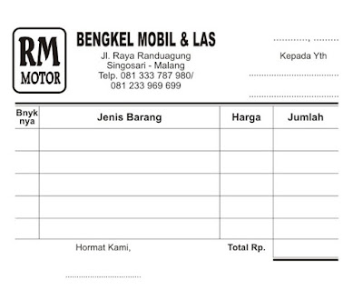 Contoh Kwitansi Bengkel Mobil