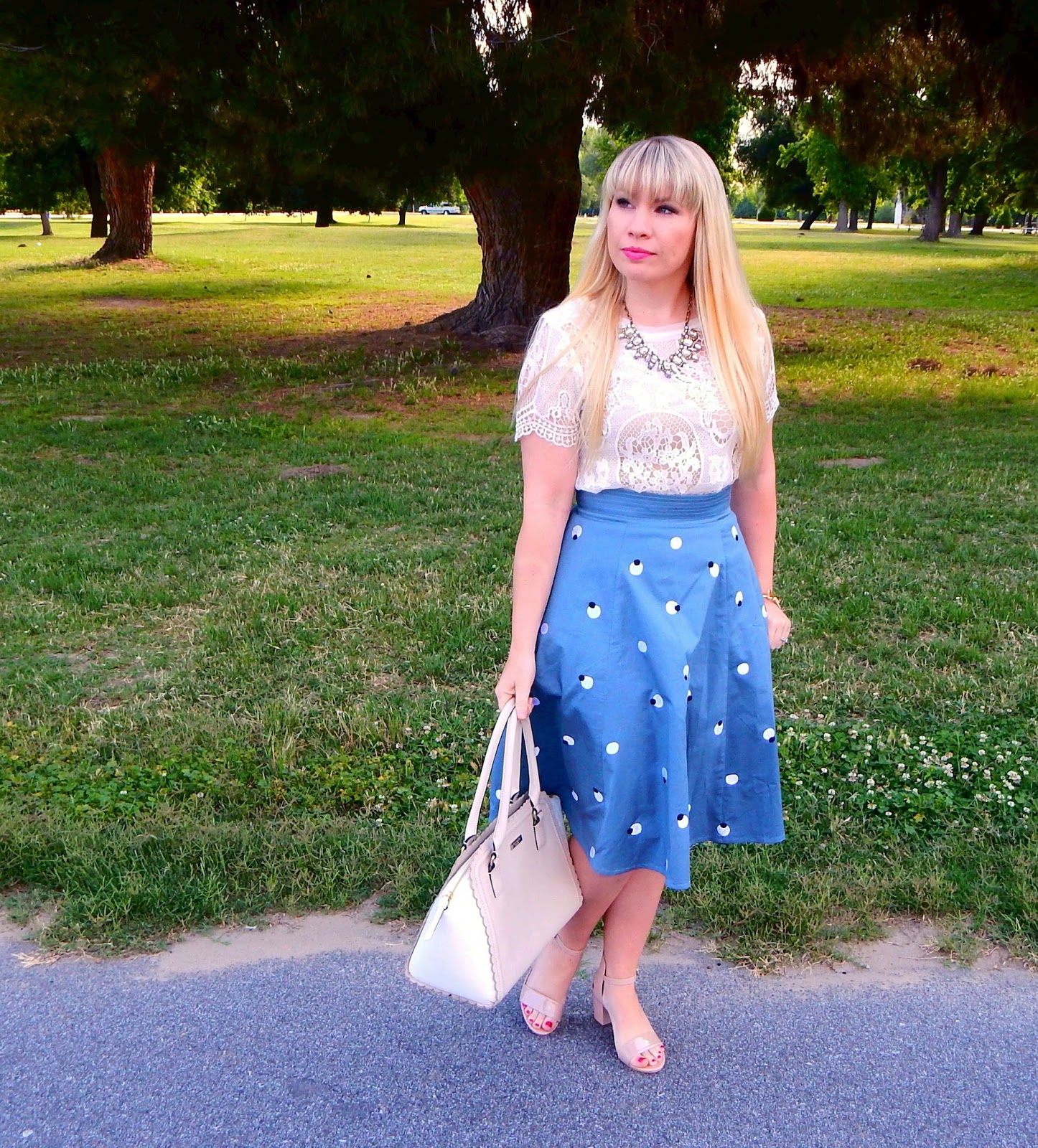 Blue Polka Dot Skirt Outfit