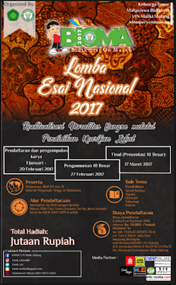 Lomba Esai Nasional BIOMA 2017 by UIN Maliki Malang Lomba Esai Nasional BIOMA 2017 by UIN Maliki Malang